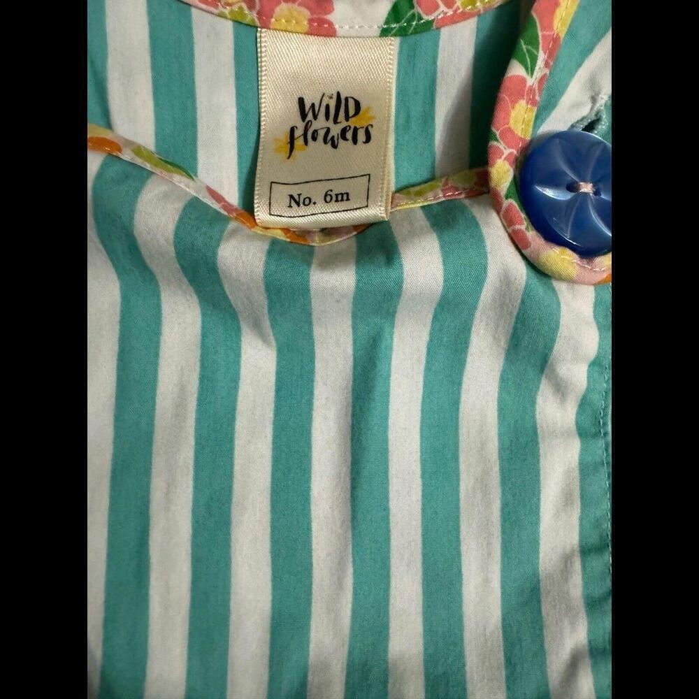 Wildflowers Blue Stripe Ruffle Bubble Romper k98 - Picture 2 of 4